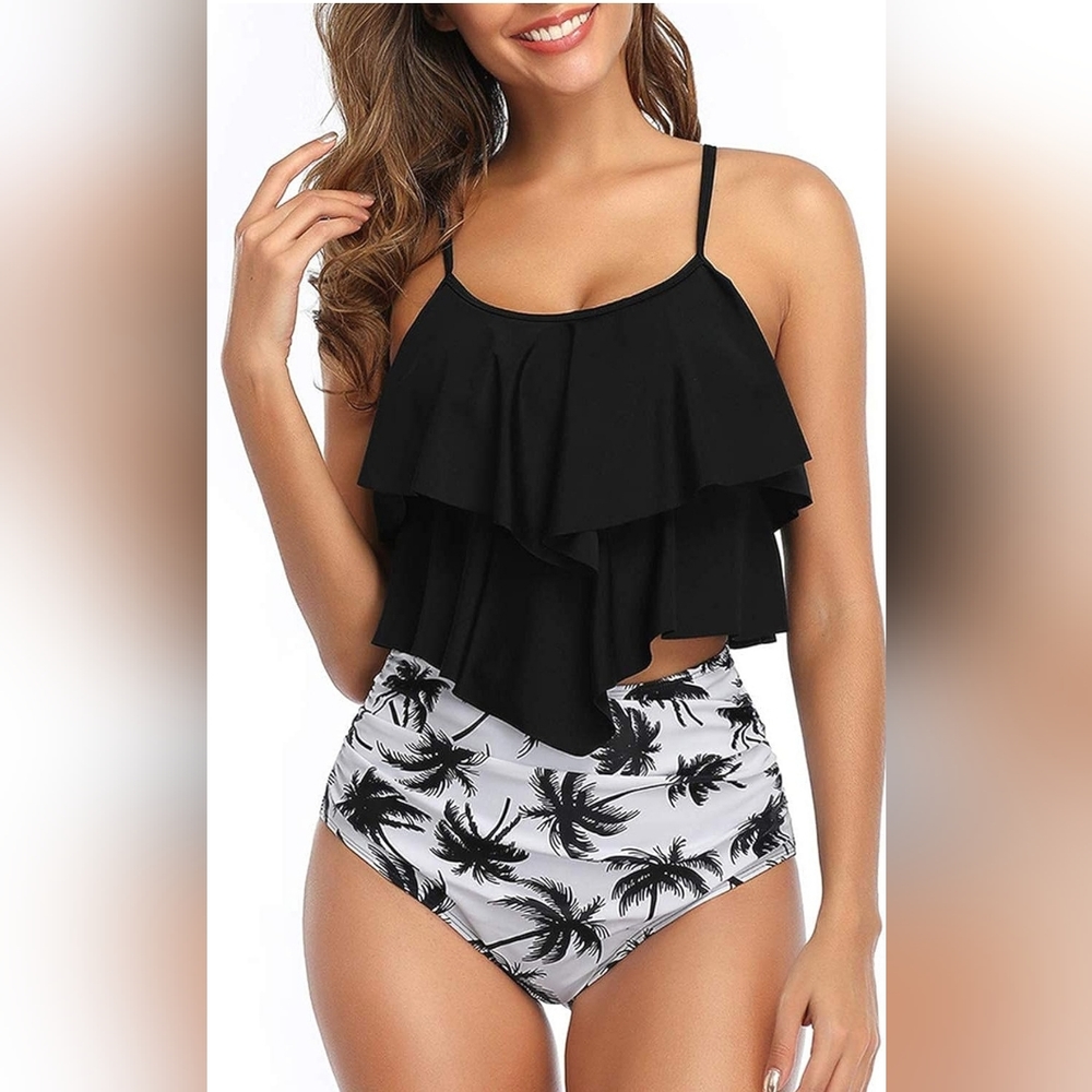 Womens Tankini Swimsuits Ruffled Tank Top Tummy Control Floral Swimwear Size XL